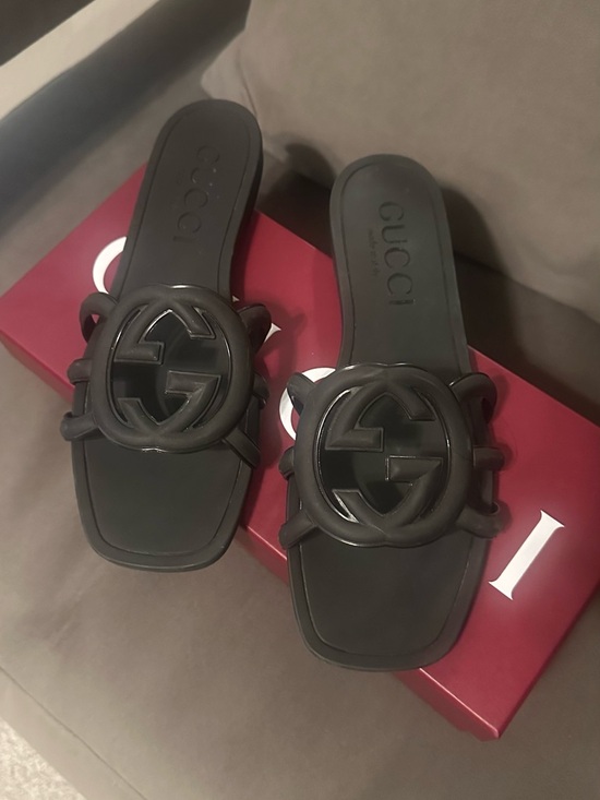 Gucci Shoes - Gucci Black Interlocking GG Rubber Slide Sandals